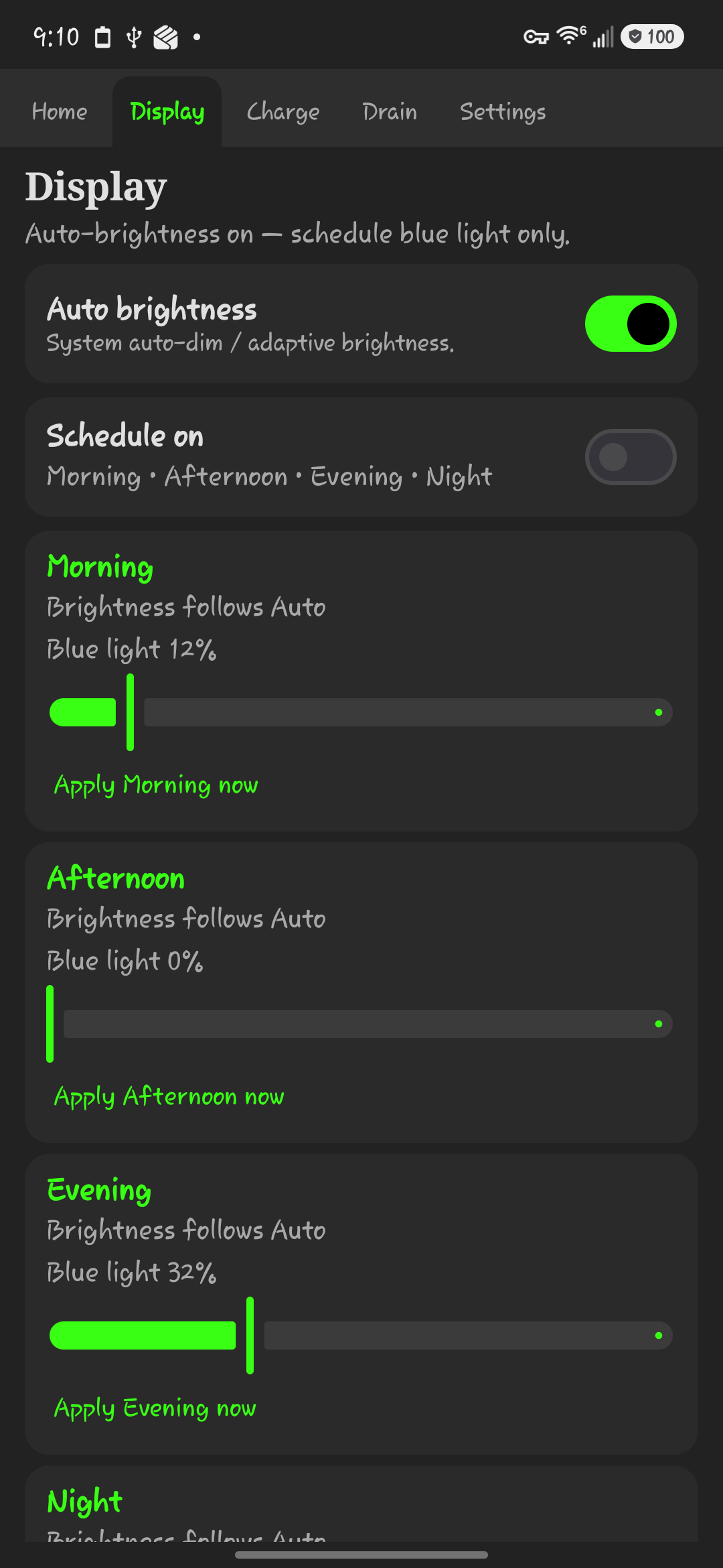 IronBat Display showing brightness and blue light controls