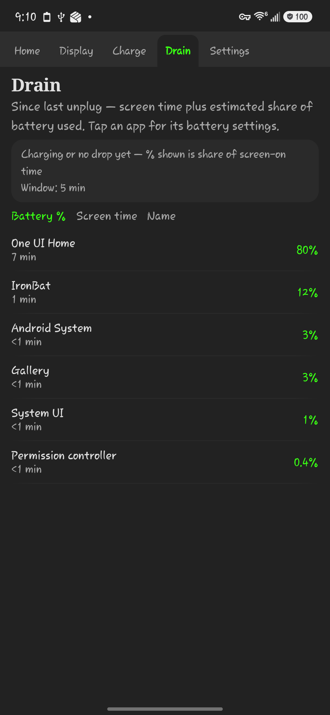 IronBat Drain showing apps using battery since last unplug