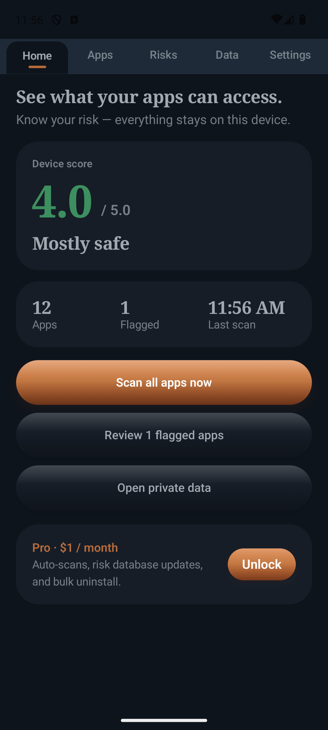 IronGuard Home — device score and scan actions